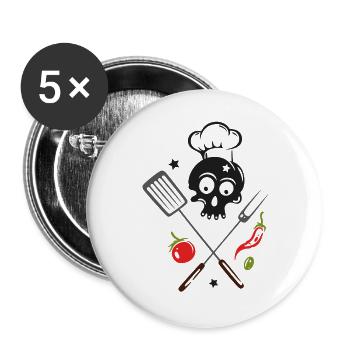 Chef's Hat Grill Skull Grill Master - Buttons large 2.2''/56 mm (5-pack) - white - Front