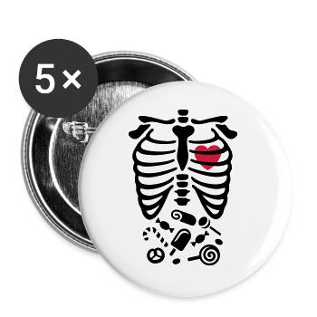 Halloween-Röntgenstrahl-Kostüm Süßigkeiten - Buttons groß 56 mm (5er Pack) - Weiß - Vorne