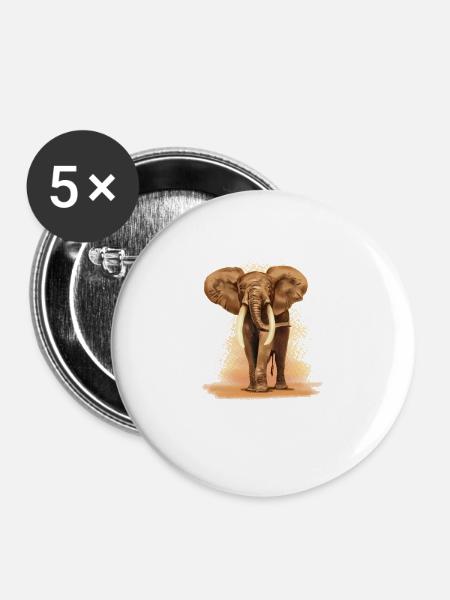 Elefant - Buttons groß 56 mm (5er Pack) - Weiß