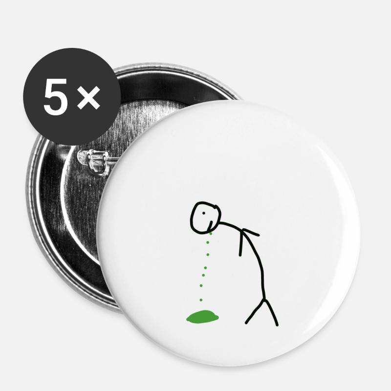 Kotzendes Strichmännchen - Buttons groß 56 mm (5er Pack) - Weiß