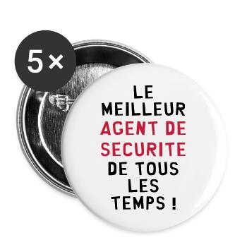 Agent de Sécurité / Surveillance / Vigile / Chien - Lot de 5 grands badges (56 mm) - blanc - Devant