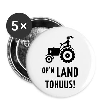 Op’n Land tohuus! (Landfrau / Plattdeutsch) - Buttons groß 56 mm (5er Pack) - Weiß - Vorne
