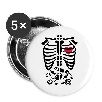 Röntgenstrahl-Kostüm Süßigkeiten Reisverschluss - Buttons groß 56 mm (5er Pack) - Weiß - Vorne