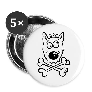 Piraten Hund - Buttons groß 56 mm (5er Pack) - Weiß - Vorne