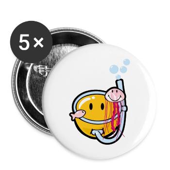 Smiley Snorkeling - Buttons large 2.2''/56 mm (5-pack) - white - Front