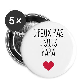 Papa / Fête des pères / Pere / Famille / humour - Lot de 5 grands badges (56 mm) - blanc - Devant