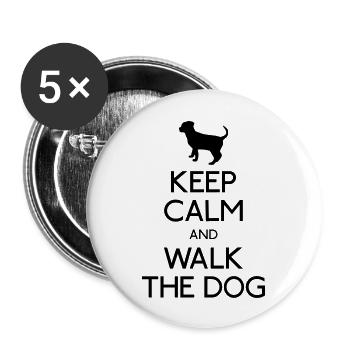 Keep Calm walk the dog - Buttons groß 56 mm (5er Pack) - Weiß - Vorne