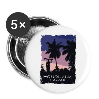 Honolulu - Hawaii - Beach - Surfing - Surfer - Buttons groß 56 mm (5er Pack) - Weiß - Vorne