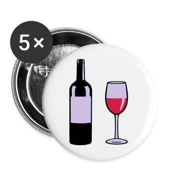 Weinflasche und Weinglas - Buttons groß 56 mm (5er Pack) - Weiß - Vorne