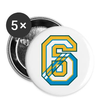 Trikot Nummer Sechs im Varsity Style - Buttons groß 56 mm (5er Pack) - Weiß - Vorne