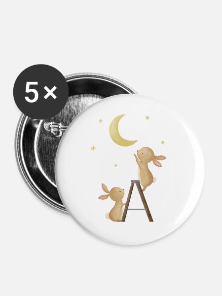 Hasen auf Leiter - Buttons groß 56 mm (5er Pack) - Weiß