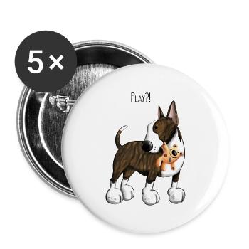 Bullterrier Play - Buttons groß 56 mm (5er Pack) - Weiß - Vorne