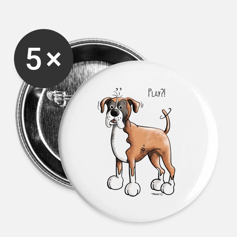 Deutscher Boxer Play - German Boxer - Dog - Dogs - Buttons large 2.2''/56 mm (5-pack) - white