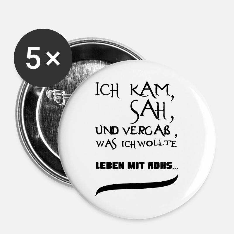Leben mit ADHS Geschenk - Buttons groß 56 mm (5er Pack) - Weiß