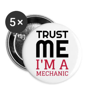 mécanique / mécanicien / mécano / garage - Lot de 5 grands badges (56 mm) - blanc - Devant