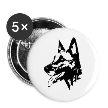Malinois Kopf - Buttons groß 56 mm (5er Pack) - Weiß - Vorne