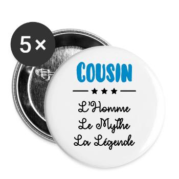 Onkel / Tante / Vetter / Cousin / Kusine - Buttons groß 56 mm (5er Pack) - Weiß - Vorne