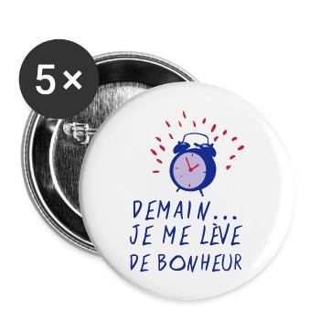 ciation demain leve bonheur reveil sonne - Lot de 5 grands badges (56 mm) - blanc - Devant