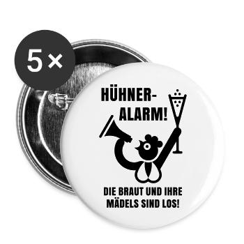 Hühner-Alarm! Die Braut Und Ihre Mädels Sind Los! - Buttons groß 56 mm (5er Pack) - Weiß - Vorne