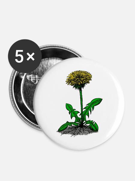 Löwenzahn Illustration - Buttons groß 56 mm (5er Pack) - Weiß