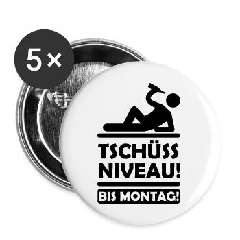 tschuess_niveau - Buttons groß 56 mm (5er Pack) - Weiß - Vorne