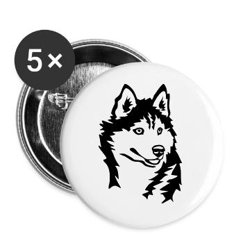 Tête de Husky - Lot de 5 grands badges (56 mm) - blanc - Devant
