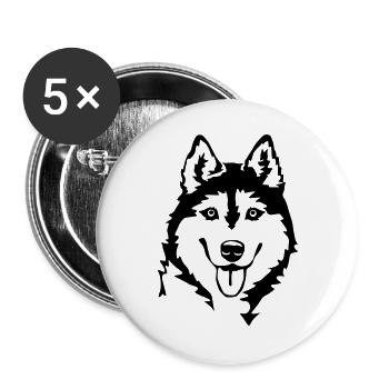 Tête de Husky - Lot de 5 grands badges (56 mm) - blanc - Devant