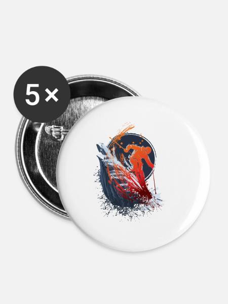 ski wintersport berg skiurlaub - Buttons groß 56 mm (5er Pack) - Weiß