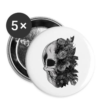 skull_flower - Buttons large 2.2''/56 mm (5-pack) - white - Front