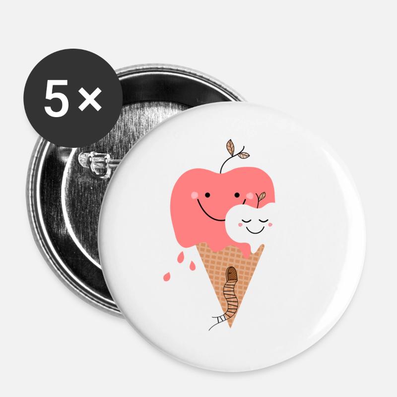 Happy Apple Icecream - Buttons large 2.2''/56 mm (5-pack) - white
