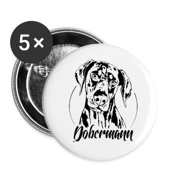 Portrait de chien DOBERMANN Sticker chien Wilsigns - Lot de 5 grands badges (56 mm) - blanc - Devant