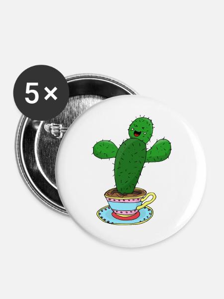 Kaktus in Tasse lustig positive Vibes Illustration - Buttons/Badges stor, 56 mm (5-pack) - hvid