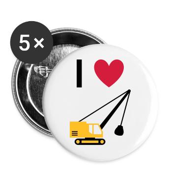 ★ Design colors can be changed ★ I love dragline excavators - Buttons large 2.2''/56 mm (5-pack) - white - Front