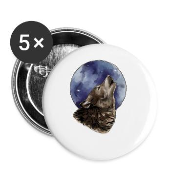 Wolf und Mond - Buttons groß 56 mm (5er Pack) - Weiß - Vorne