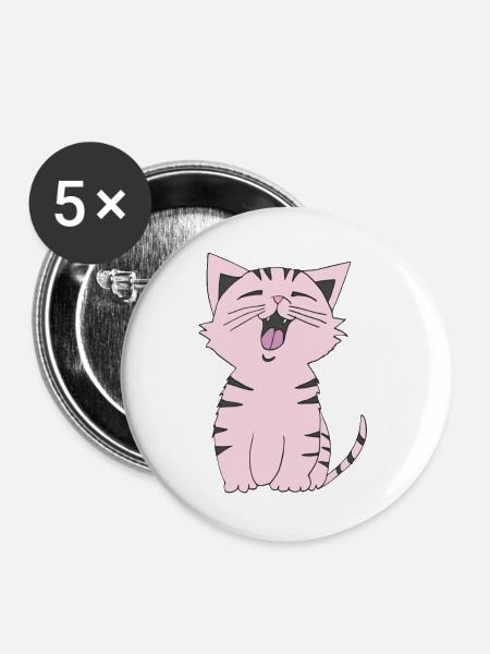 Katze rosa - Buttons groß 56 mm (5er Pack) - Weiß