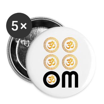Or OM, Om, Om hindou, Symbole Om, Yoga, OM - Lot de 5 grands badges (56 mm) - blanc - Devant
