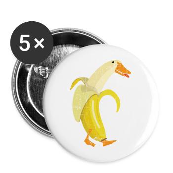 Funny Duck Banana Farm Animal Fruit Pun Design - Buttons groß 56 mm (5er Pack) - Weiß - Vorne