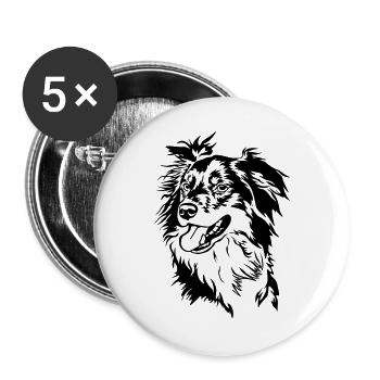 Tête de Border Collie - Lot de 5 grands badges (56 mm) - blanc - Devant