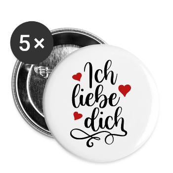 Ich liebe dich Liebeserklärung Spruch mit Herzen - Buttons groß 56 mm (5er Pack) - Weiß - Vorne