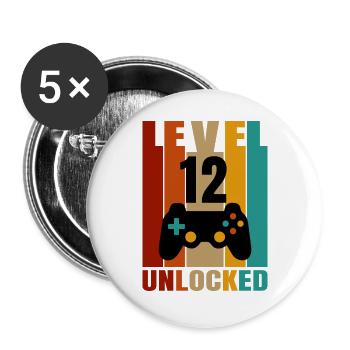 12. Geburtstag Gamer - Buttons groß 56 mm (5er Pack) - Weiß - Vorne