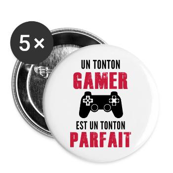 Un tonton gamer est un tonton parfait - Lot de 5 grands badges (56 mm) - blanc - Devant