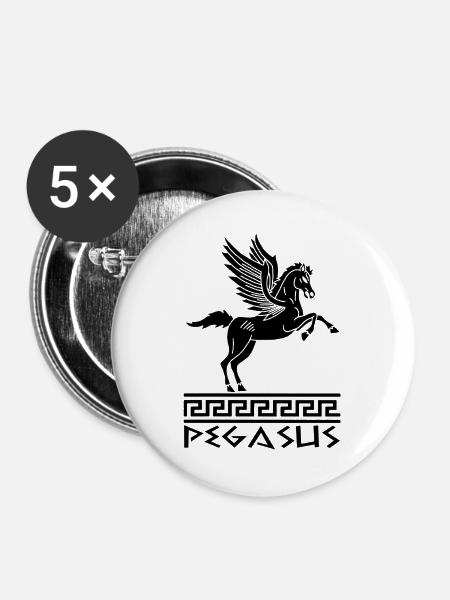 Pferd Schwarz Pegasus - Buttons groß 56 mm (5er Pack) - Weiß