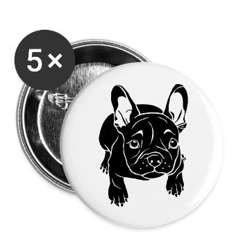Französische Bulldogge Welpe - Buttons groß 56 mm (5er Pack) - Weiß - Vorne