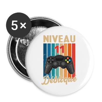11 ans Anniversaire Garçon Fille Gamer Cadeau - Lot de 5 grands badges (56 mm) - blanc - Devant
