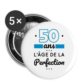 Anniversaire 50 ans - 50 ans âge de la perfection - Lot de 5 grands badges (56 mm) - blanc - Devant