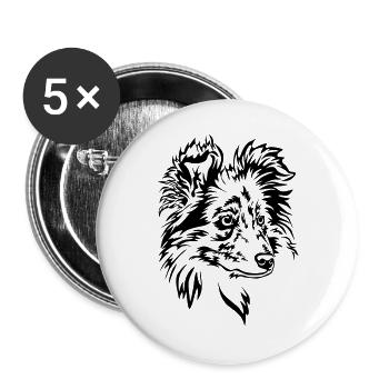 Sheltie Head - Buttons large 2.2''/56 mm (5-pack) - white - Front