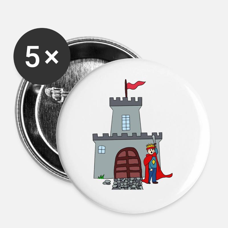 Knight and castle - Buttons large 2.2''/56 mm (5-pack) - white