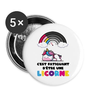 C'est fatiguant d'être une licorne Humour Fille - Lot de 5 grands badges (56 mm) - blanc - Devant