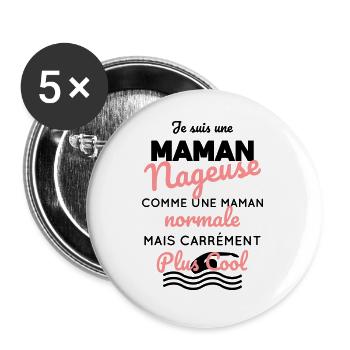 Maman nageuse comme une maman normale plus cool - Lot de 5 grands badges (56 mm) - blanc - Devant