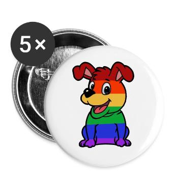 Drapeau arc-en-ciel de chien LGBT mignon gay gay - Lot de 5 grands badges (56 mm) - blanc - Devant
